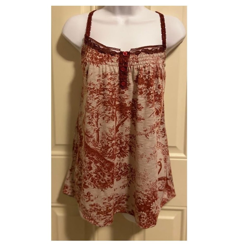 Women's Burnt Red & Tan Printed Tank Top